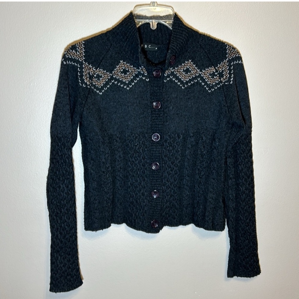 TBC Charcoal Gray Patterned Heritage Chic! Women's Cardigan Sweater. M